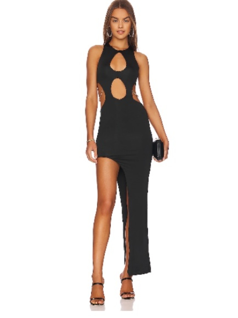 superdown Black Backless Cutout Dress with Gold Chain Detail
